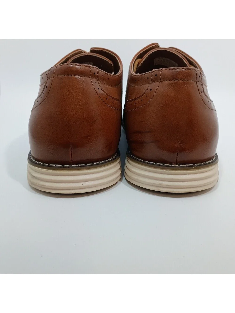 Vostey Milan Cognac Camel Oxford Leather Wingtip Dress Lace Up Shoes Men's US 15